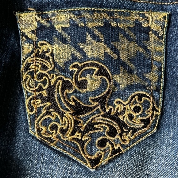 South Pole Women Blue Jeans Flared Bootcut Mid Rise Gold Embroidery Size 11 - Picture 4 of 10